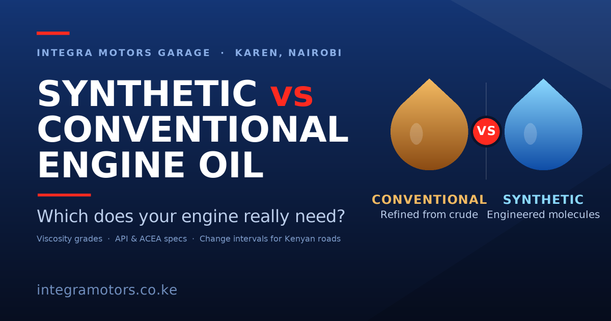 Two oil droplets compared side by side, conventional refined oil against full synthetic, for choosing engine oil in Nairobi